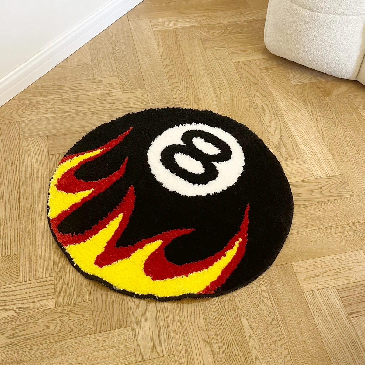 Flaming 8-Ball Tufted Rug