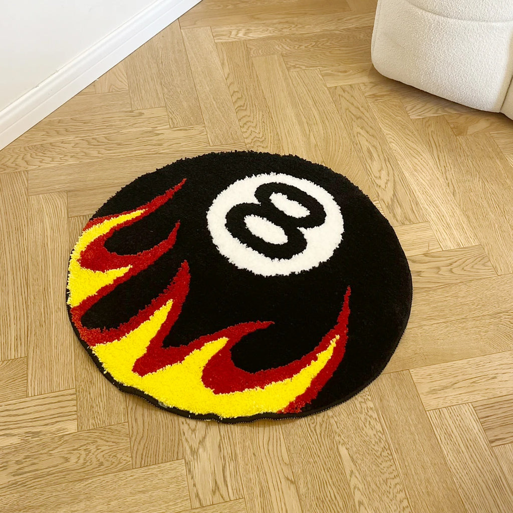 Flaming 8-Ball Tufted Rug