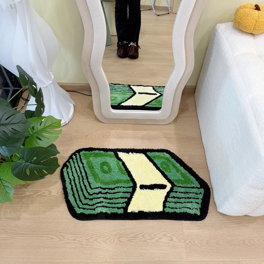 Green Dollar Cartoon Tufted Rug