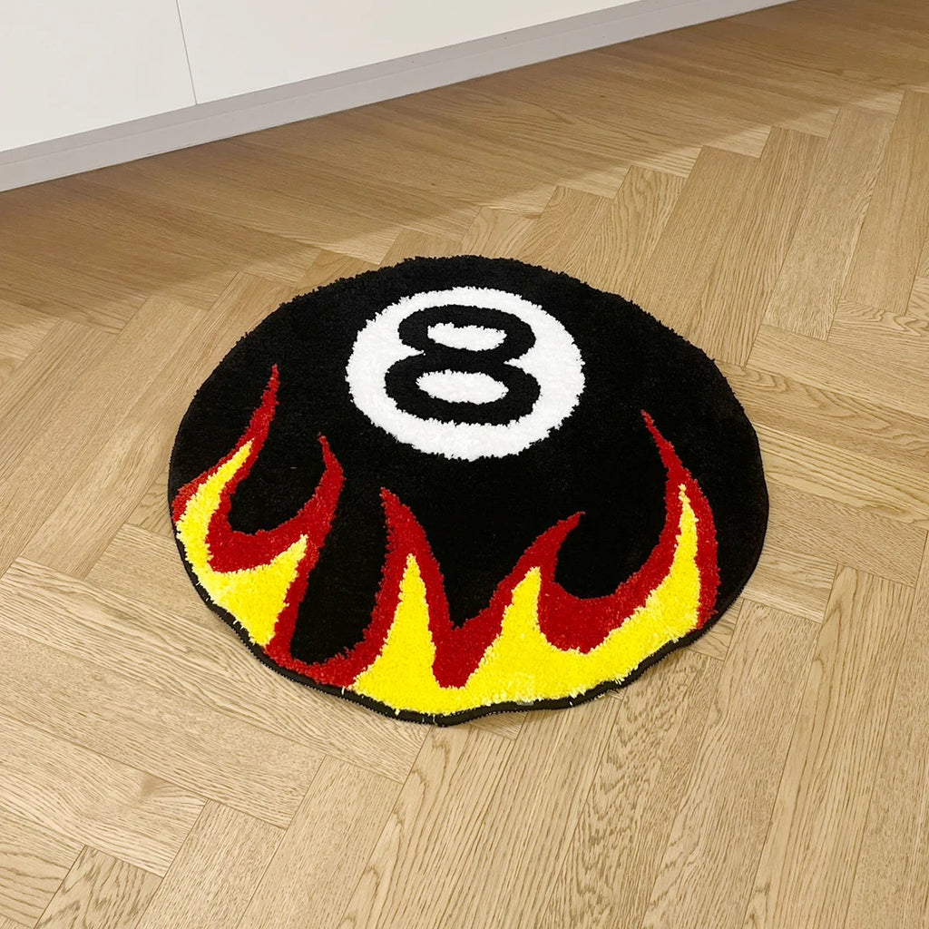 Flaming 8-Ball Tufted Rug