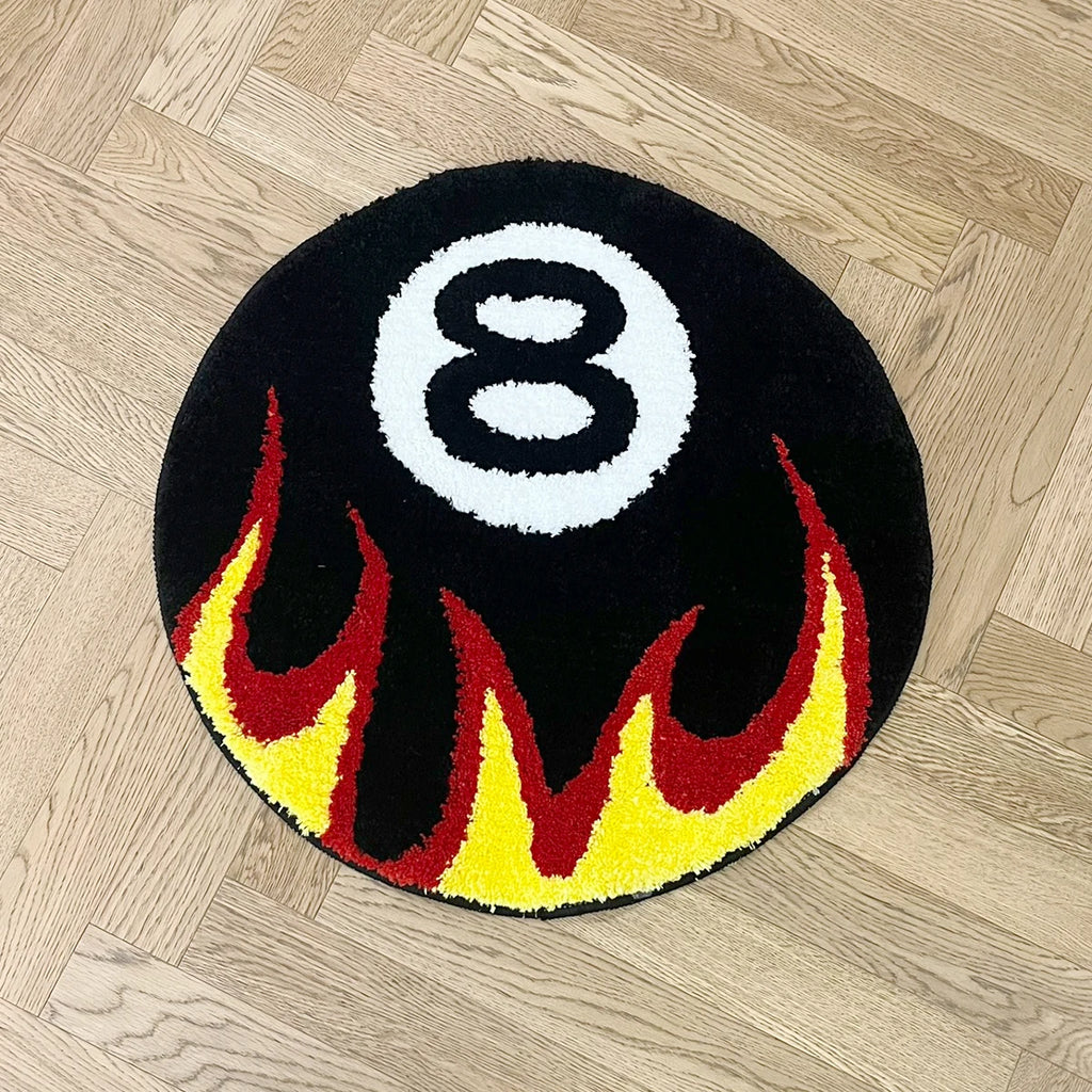 Flaming 8-Ball Tufted Rug