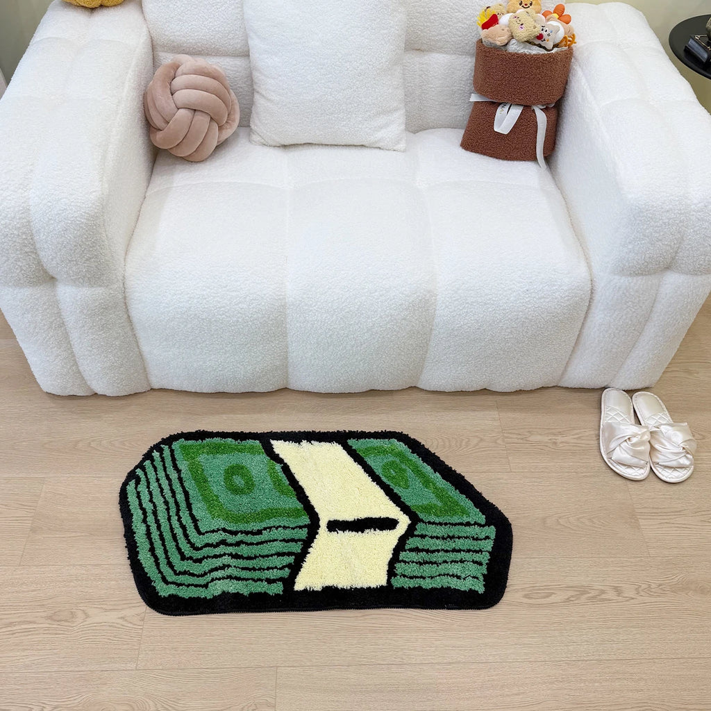 Green Dollar Cartoon Tufted Rug