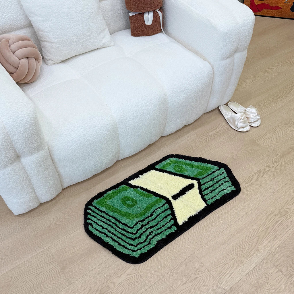 Green Dollar Cartoon Tufted Rug