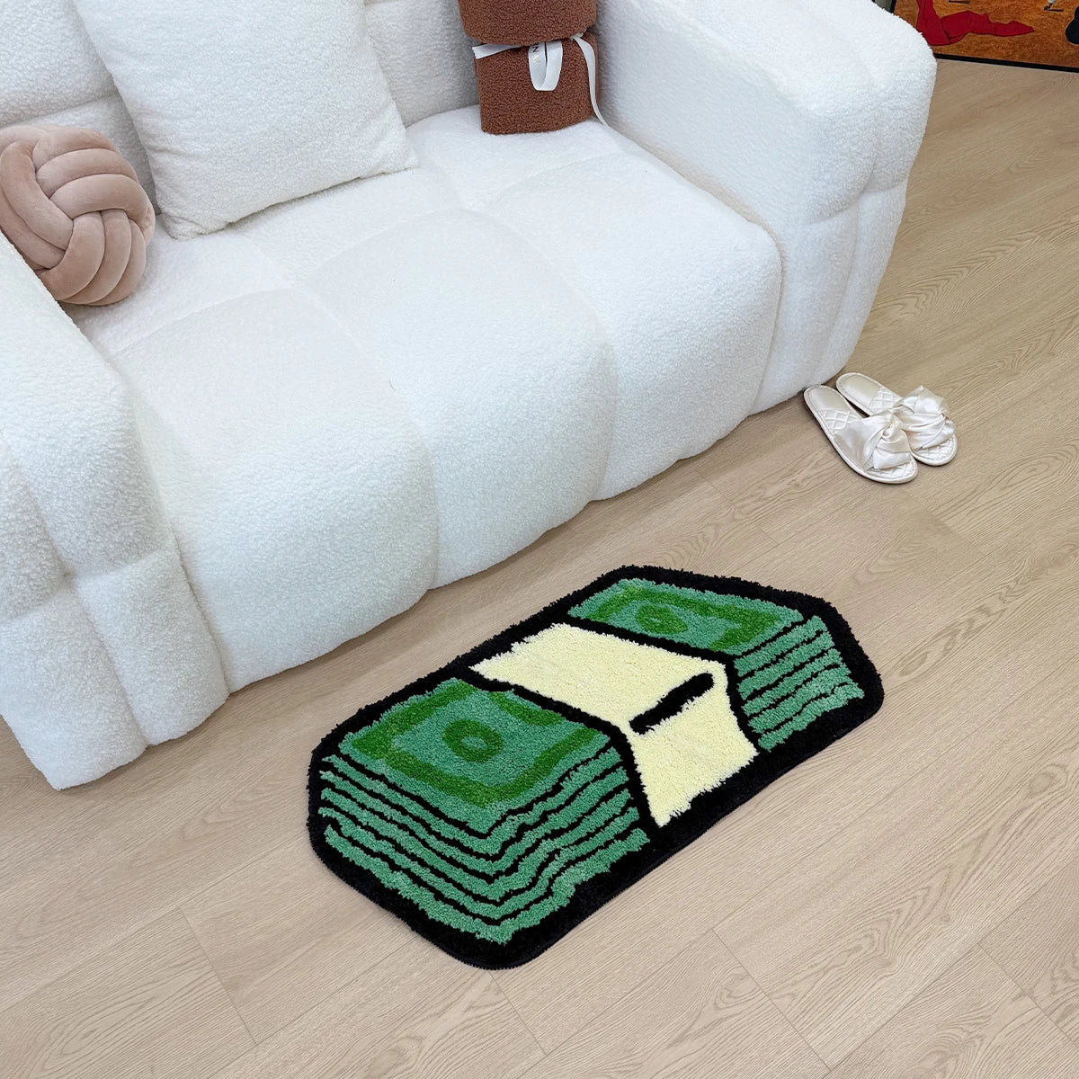Green Dollar Cartoon Tufted Rug