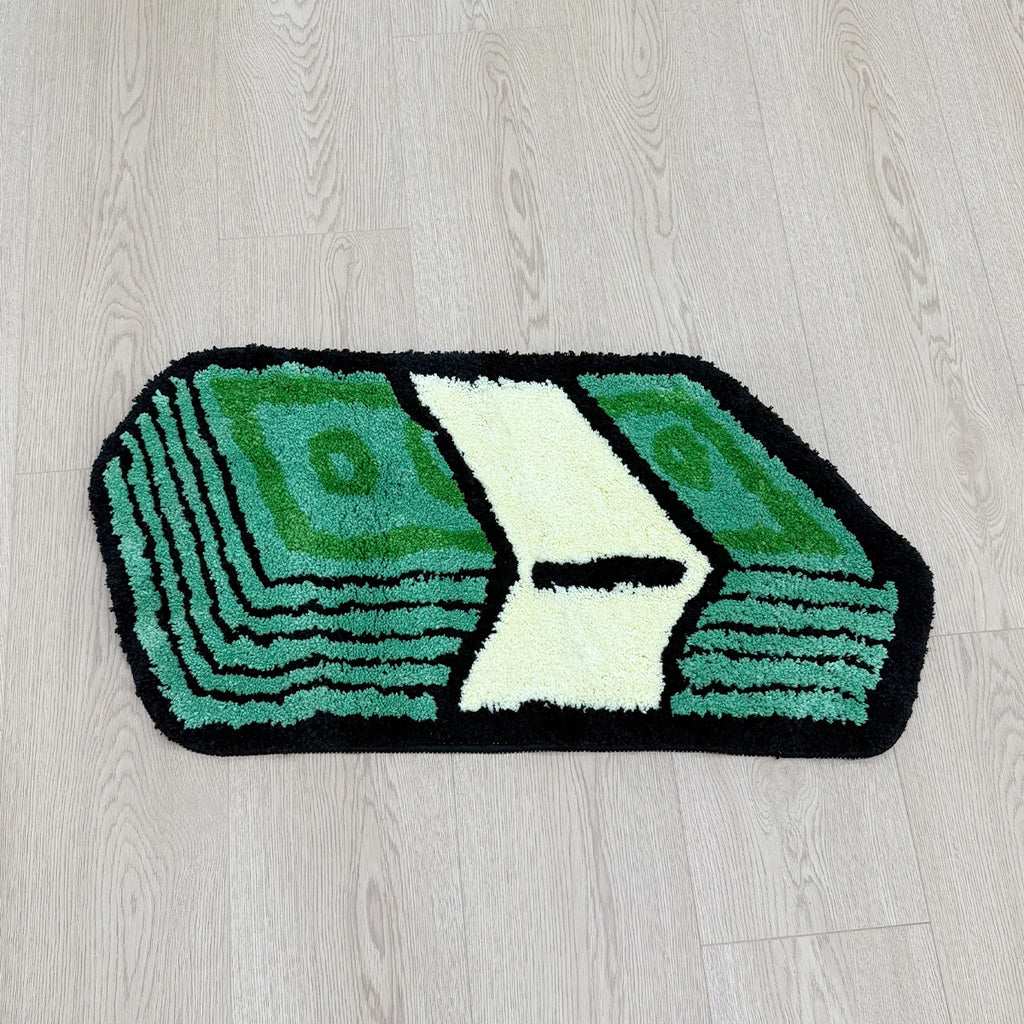 Green Dollar Cartoon Tufted Rug
