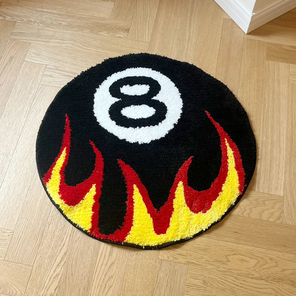 Flaming 8-Ball Tufted Rug