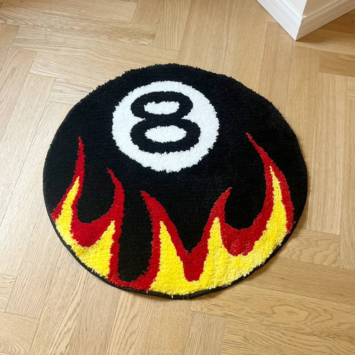 Flaming 8-Ball Tufted Rug