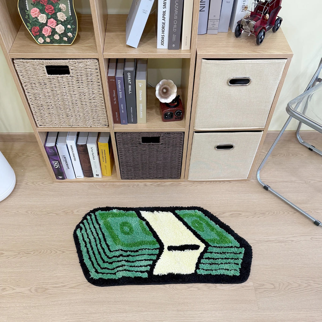 Green Dollar Cartoon Tufted Rug