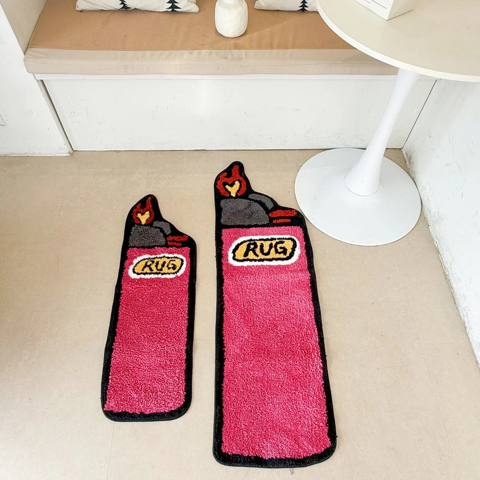 Pink Lighter Shaped Tufted Rug
