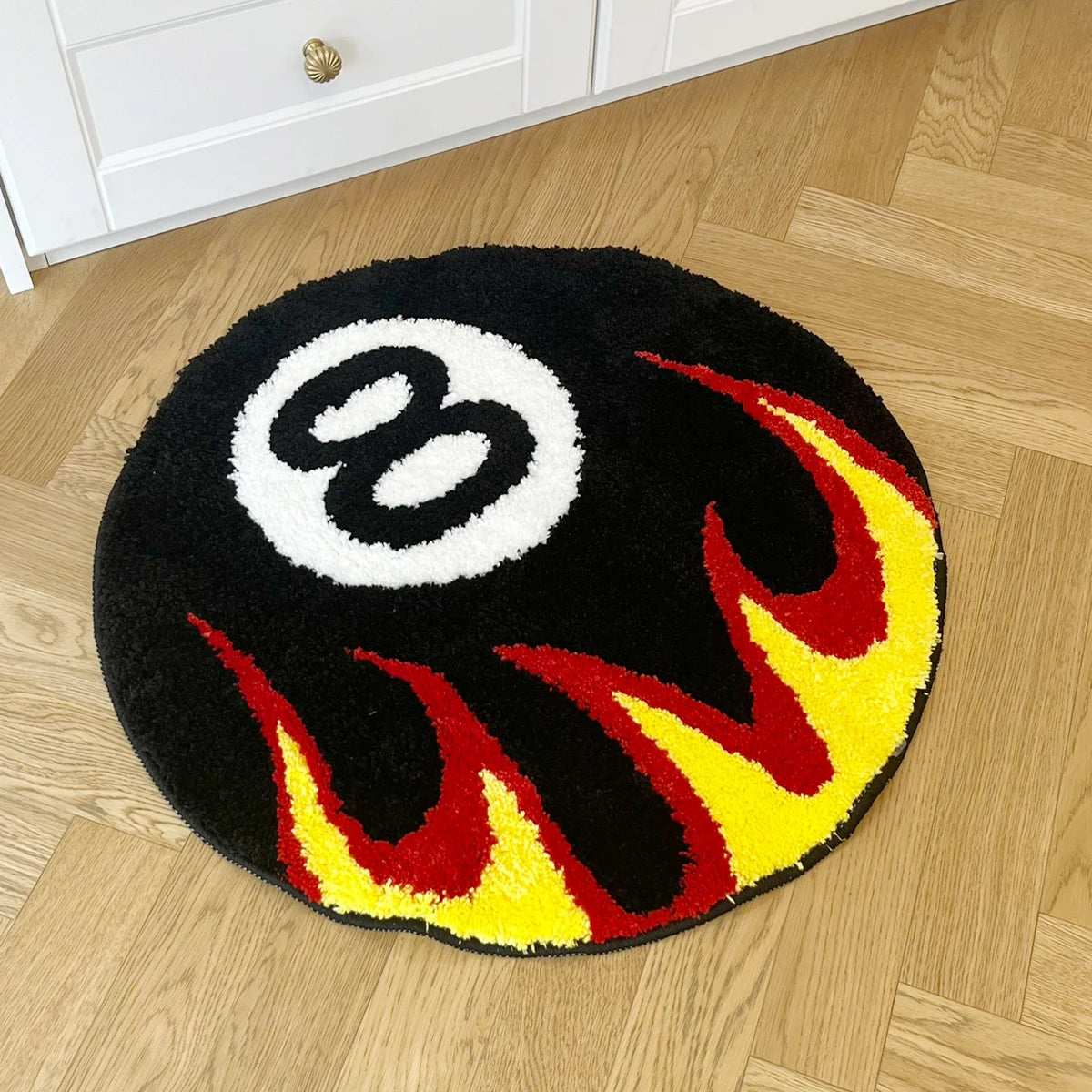 Flaming 8-Ball Tufted Rug